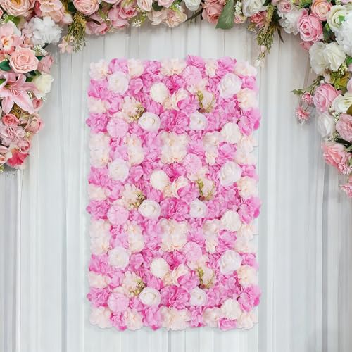 12 Pcs Artificial Flower Wall Panels Silk Dahlia Rose 3D Faux Flower Backdrop Panels Background Decorative for Wedding Celebrations Festive Party Home, 23.62 * 15.74in (Pink-5) - color: Pink-5