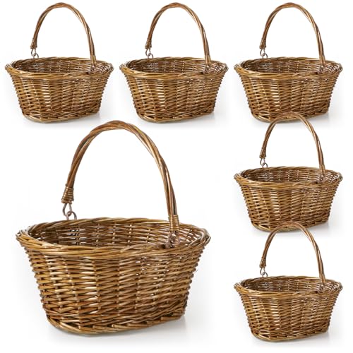 Barydat Small Wicker Basket with Handle Flower Girl Baskets Oval Willow Woven Braided Gift Basket for Weddings Picnic Baby Shower Home Garden Decor(6 Pcs,Brown,12'' x 9'' x 5'') - color: Brown, size: 12'' x 9'' x 5''