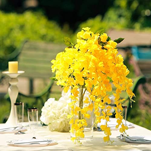 Wisteria Flower Vines Garland, Artificial Flower Strings, Fake Hanging Flowers, Silk Wisteria Garland Flowers, Flower Vine for Wedding Garden Decor (Yellow - 20 Vines) - color: Yellow - 20 Vines