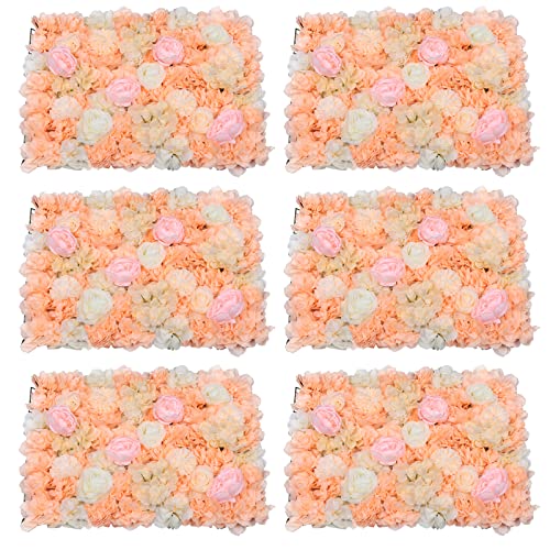 Gdrasuya10 6pcs Realistic Flower Wall Background Artificial Flowers Wall Backdrop Panel 3D Silk Rose Fake Flower Wall Panel Banquet Wedding Party Decor, Photography Background 60 x 40 cm - color: 6pcs, Dark Champagne