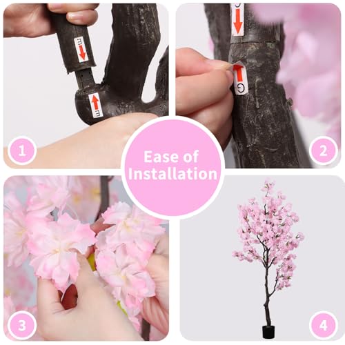 Artificial Pink Cherry Blossom Tree 7ft(84in) Tall Fake Silk Leaves Indoor Decor Handmade Lifelike Sakura Tree for Wedding Realistic Cherry Plant in Pot for Home Living Room,Office,Outdoor Decor - color: Cherry Blossom(pink 8), size: 7ft