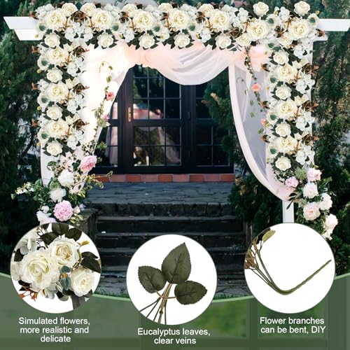 Peony Artificial Flowers, Faux Peonies Hydrangea Eucalyptus Bouquet 12 Packs Silk Vintage Realistic Peony Floral Arrangement for Wedding Centerpiece Table Vase Home Party Decor-Ivory White - color: Ivory White