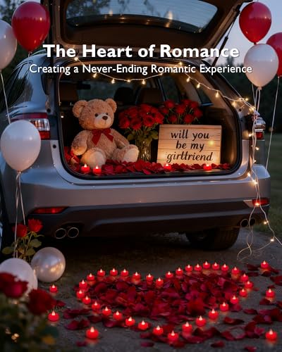 Amagic 4000 Pieces Red Artificial Rose Petals with 50 Red Heart LED Tea Lights, Rose Petals and Candles Set for Proposal, Anniversary, Romantic Night, Wedding Decor - color: 50 Pcs Red Candles + 4000 Pcs Red Petals