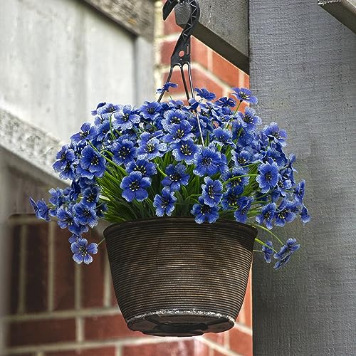 LikSoor 21 Bundles Artificial Outdoor UV Resistant Flowers No Fade Fake Outside Flowers Plastic Greenery Faux Shrubs Garden Porch Window Box Home Decoration(Blue) - color: Blue
