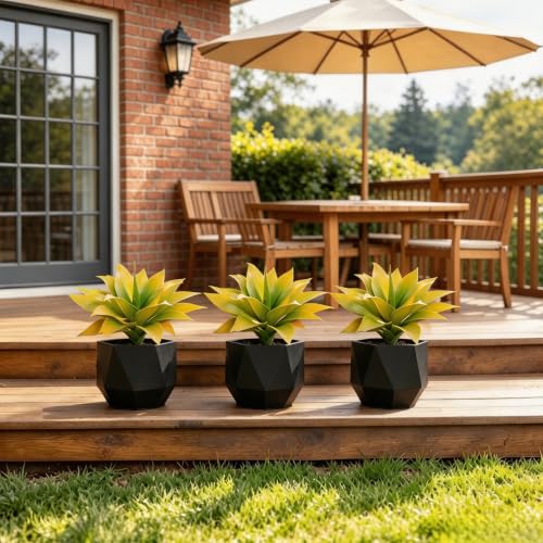 2 Pack 16 Inch Artificial Agave Plant - Large Faux Succulent Steams for Indoor Outdoor Decorating, UV Resistant Realistic Tropical Greenery for Garden Front Porch Aesthetic Decor - 18 Leaves, Yellow - color: Yellow, size: 16"- 2pcs