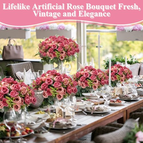 Zeyune 8 Pack Artificial Mini Soft Pink Roses, 12 Inch Fake Flowers with Stems, 80 Small 1.6 Inch Flower Heads, Silk Mini Rose Bouquets for Wedding Centerpieces, Bridal Bouquets, Home Party Decor - color: Soft Pink