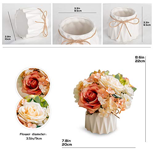 TKAS Artificial Flowers Fake Flowers Silk Rose Bouquets Decoration with Ceramics Vase for Table Home Office Wedding (Mix Color-3) - color: Mix Color-3
