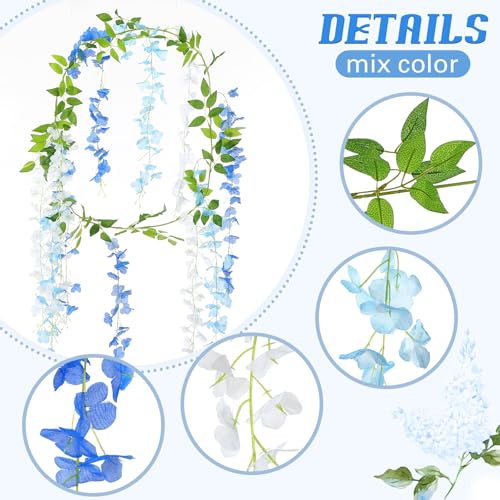 Thiccywoov 4pcs Wisteria Artificial Flowers Garland, 7.2Ft/Piece Wisteria Hanging Flowers Garland for Wedding Arch Decoration Outdoor Ceremony Home Backdrop Garden (Light Blue,Dark Blue,White) - color: Light Blue, Dark Blue,white
