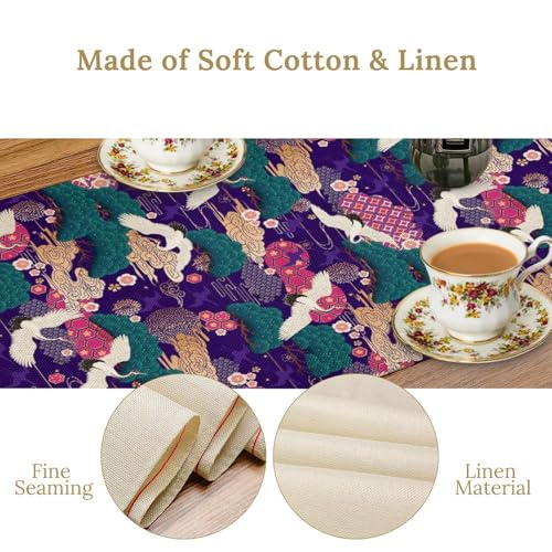Japanese Crane Table Runner, Cherry Blossom Asian Pine Tree Crane Birds Vintage Asian Oriental Chinese Table Runner for Home Kitchen Dining Patio Indoor Outdoor 13x36in - color: Aisa-7, size: 13x36in
