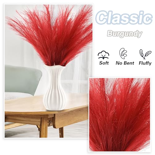 Burgundy Pampas Grass Small, 30 Pcs 17" Faux Pampas Grass Short Decor, Pompas Grass Flower Arrangement and Vase Filler for Boho Home Wedding Decoration - color: Burgundy, size: 17'' Tall