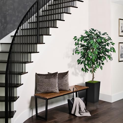 ASTIDY Artificial Ficus Tree 5FT - Faux Indoor Tree with White Tall Planter - Fake Ficus Floor Plant Potted - Artificial Silk Tree for Home Office Living Room Decor Indoor - color: White
