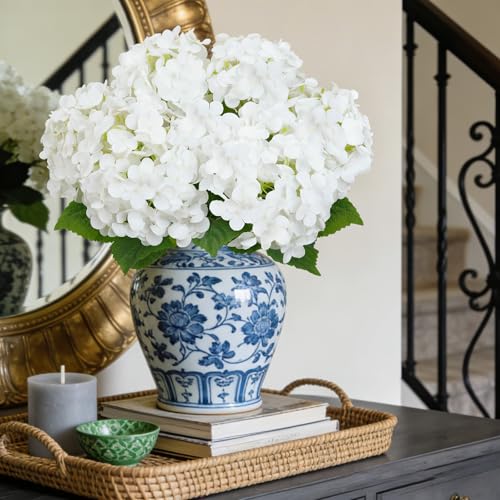 6 PCS White Hydrangea Artificial Flowers Bulk 20.5" Tall Large Bloom Latex Flowers Faux Hydrangea with Stems Fake Silk Bouquet Flowers for Vase Home Tables Wedding DIY Floral Decor（Ivory） - color: White