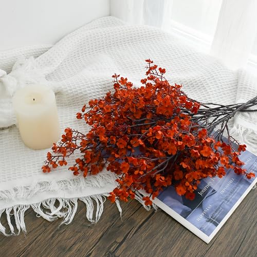 ONLY ART Burnt Orange Silk Baby’s Breath Flowers – 6 Bundles, 18.7" Faux Florals with Flexible Stems for New Year and Valentine's Day Elegant Home, Wedding & Event Décor - color: Burnt Orange