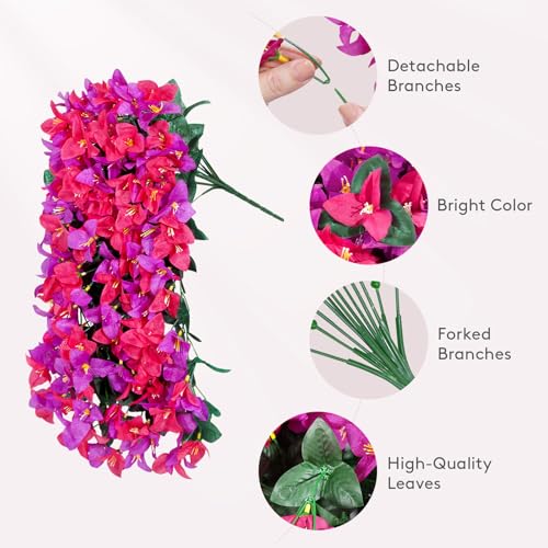 Lifewit Artificial Bougainvillea Flowers, 2 PCS Plastic Long Trailing Vines Fake Flowers for Outdoor Indoor Garden Porch Patio Balcony Decor, UV Resistant, Mix for Purple & Hot Pink - color: Purple & Hot Pink