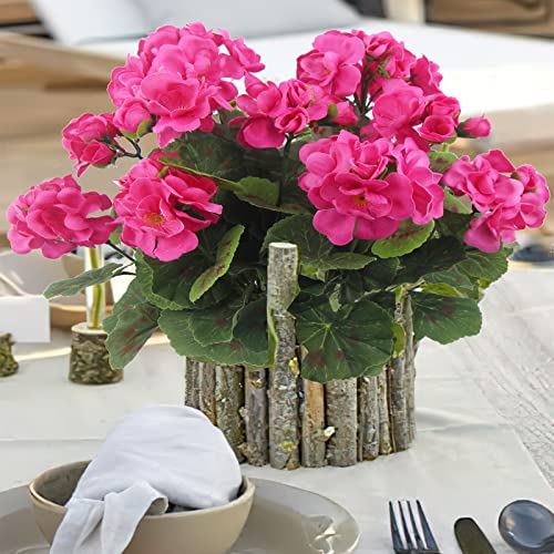 CISDUEO 2 Pcs Artificial Geraniums Outdoor Silk Flowers Rose Red Artificial Geranium Bush Faux Flowers Red Geraniums for Floral Home Decor Indoor Garden Patio Grave Cemetary Vase Table Centerpiece - color: Rose Red