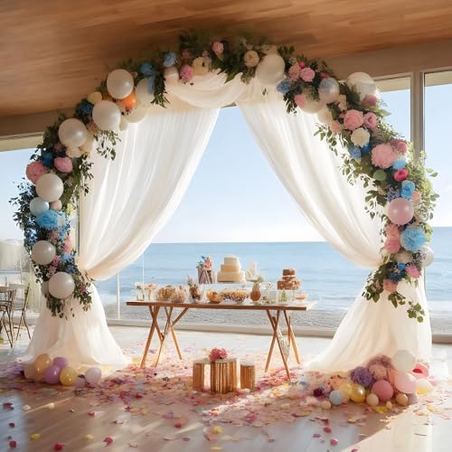 White Wedding Arch Draping Fabric Shimmery Sheer Drapes 31" x 20 ft Extra Long Backdrop Curtains for Wedding Anniversary Party Summer Outdoor Events 4th July Drapery Backgrounds - color: White, size: 240" L x 31" W (1 Panel)
