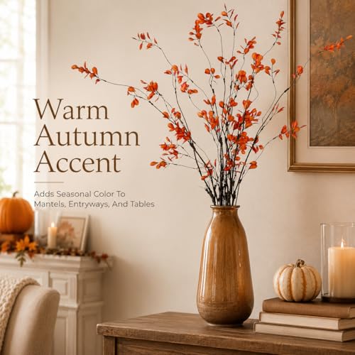Homaisson 8 PCS Artificial Fall Branches, 38in Faux Red Leaf Stems | 38in bendable red leaf stems for tall vase filler, Thanksgiving table, mantel, fireplace, centerpiece and home decor - color: Red