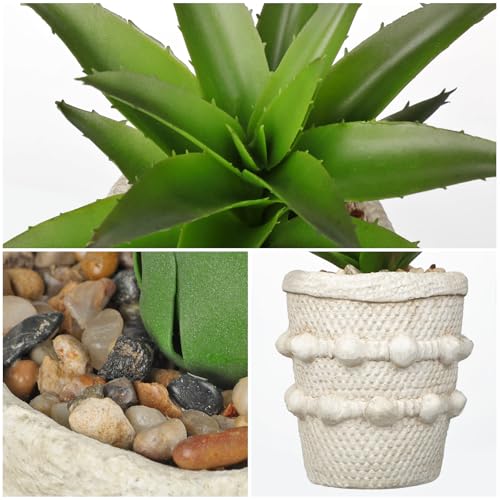 Hollyone 2 Pack Small Artificial Succulents Agave Plants Potted Fake Spiked Succulent Plant in Rustic Pot Mini Faux Plant Agave Aloe Plant Indoor for Office Desk Farmhouse Home Table Shelf Boho Decor - color: Green #1