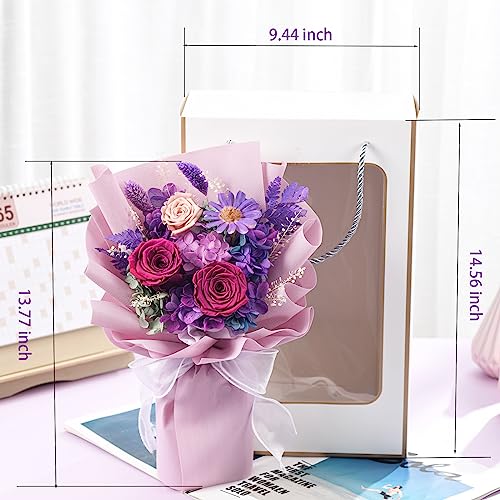 lovenfold Preserved Flowers for Delivery, Purple Rose Bouquets That Last 1-3 Years, Birthday Flowers Gifts for Women Mom Grandma Wife Friends - color: violet