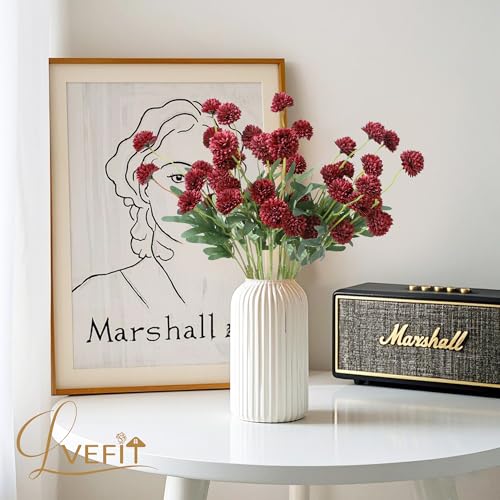 LVEFIT 10 Pcs Burgundy Kiku Flower Fake Mums Long Stem Flowers,Faux Kiku Flower Bulk,Silk Flowers Mini Chrysanthemum Floral Arrangements,Artificial Flowers Chrysanth Mini Fake Flower - color: Burgundy