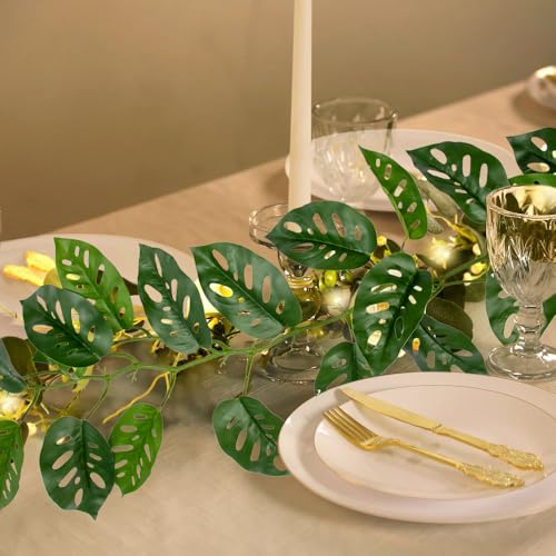 2Pcs Artificial Monstera Leaves Vines 4ft Fake Hanging Plant Ivy Vines Greenery Garland Faux Tropical Vine Decor for Wall Jungle Luau Beach Birthday Party Indoor Outdoor Home Décor - color: Monstera#style 1