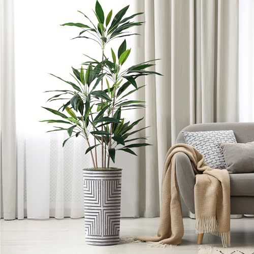 SIGNWIN Artificial Tree in Modern Geometric Pattern Planter, Fake Dracaena Tree Silk Tree for Indoor and Outdoor Home Decoration - 66" Overall Tall (Plant Pot Plus Tree) - style: Dracaena Tree