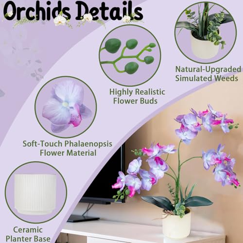 ucky Purple 15.7" 3D Lifelike Artificial Orchid Plant with 20 Heads, Realistic Faux Phalaenopsis in Ceramic Pot for Home Decor, Elegant Fake Flower Arrangement Table Centerpiece - color: Purple