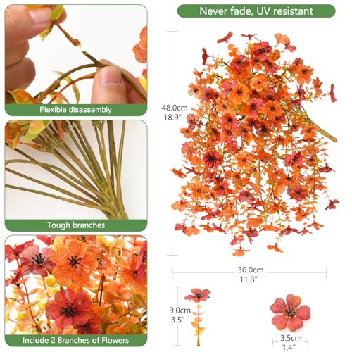INQCMY Artificial Fall Flowers for Outdoors Fake Mums Hanging Flowers Plants 2Pcs UV Resistant Faux Flowers for Porch Patio Outdoor Decor Home Decor (Orange Autumn Red) - color: Orange Fall Red