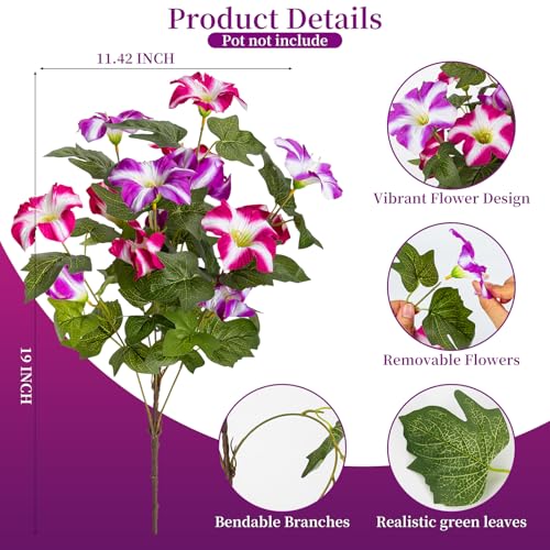 19 Inch Artificial Fake Flowers for Outdoor,4 Pcs Faux Silk Petunias Spring Flowers for Outside for Indoor Porch Planter Front Door Garden Patio Window Box Home Decor(Double Red Lotus) - color: Double Red Lotus