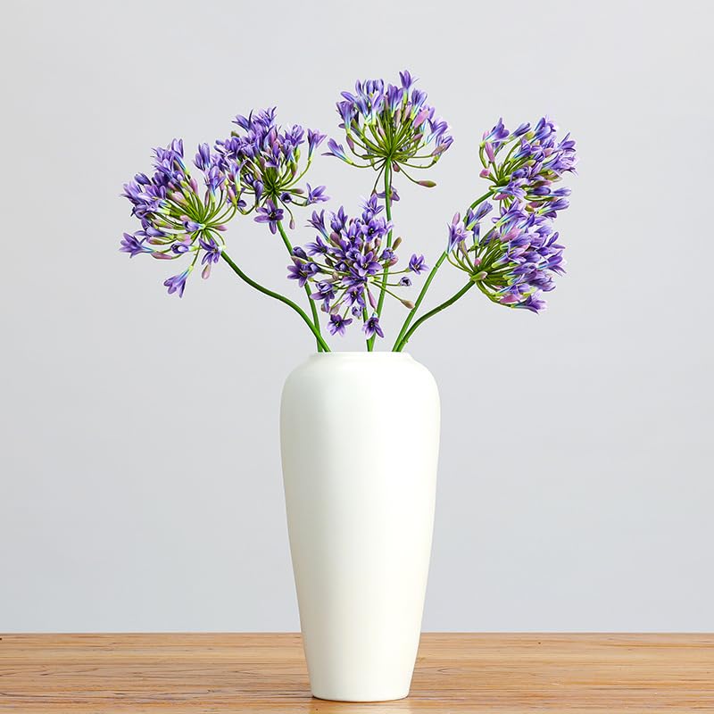 Htmeing 6PCS Artificial Agapanthus Flowers Long Stems Silk Lily Flowers for Home Hotel Flower Arrangement Party Decor (White Purple) - color: White Purple
