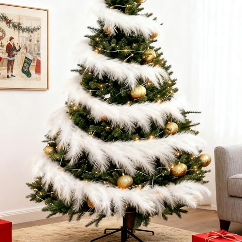 6 Ft Christmas Tree Garland Decoration White Pampas Grass Garland Artificial Faux Fabric Feathers Wreath for Mantle Xmas Tree Home Farmhouse Christmas Holiday Party Supplies - color: White, size: 6 Ft