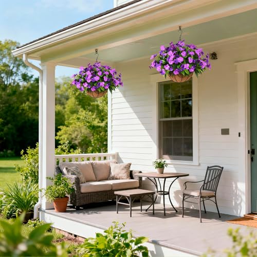 Hommyea Artificial Fake Flowers for Outdoor, 6 Bundles UV Resistant Faux Plants Decoration Silk Flowers No Fade Plastic Flowers for Outside Planters Home Porch Patio Yard Garden Decor(Purple) - color: Dark&light Purple