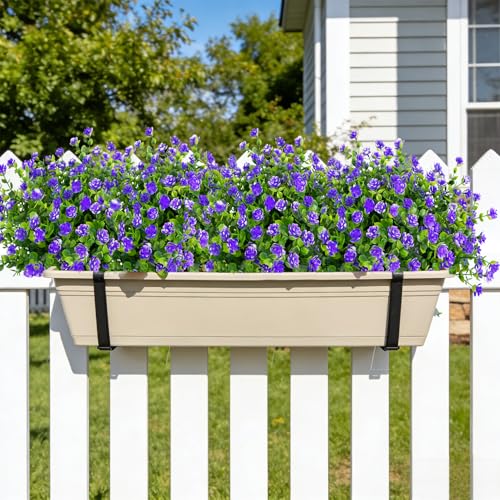 Bassion 20 Bundles Artificial Flowers for Outdoors, UV Resistant Faux Plants Outdoor Indoor Fake Flowers Plastic Greenery Shrubs Eucalyptus Stems for Garden Fence Patio Window Box Porch Pot Decor - color: Purple