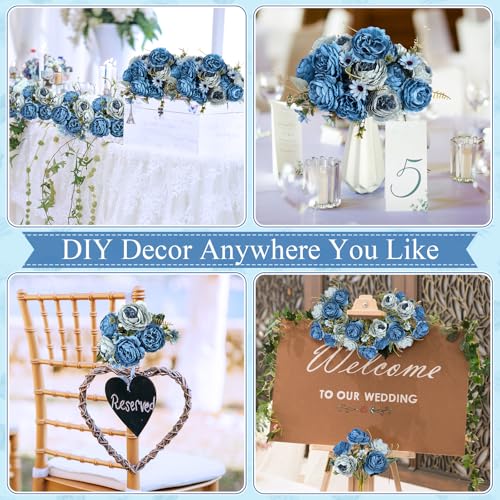 8 Pcs Artificial Peony Silk Flowers Fake Peonies Vintage Wedding Bouquets Faux Flowers for Bride Wedding Home Birthday Arrangement Table Decoration