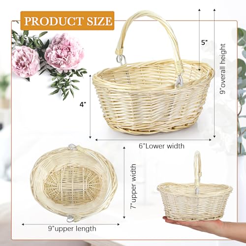 Barydat Small Wicker Basket with Handle Flower Girl Baskets Oval Willow Woven Braided Gift Basket for Weddings Picnic Baby Shower Home Garden Decor(6 Pcs,Beige,9" x 7" x 4") - color: Beige, size: 9" x 7" x 4"