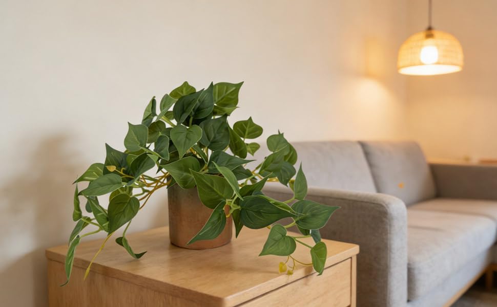 Artificial Potted Plants Life-Like Fake Plant with Farmhouse-Style Cement Planter Featuring Light Wood Tone for Room Bathroom Bedroom Kitchen Office Desk Coffee (2PCS Pothos 10inch) - size: 2PCS Pothos 10inch