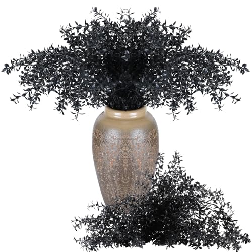 Giegxin 40" Halloween Black Flowers Branches Fake Artificial Faux Flowers Stems 4 Bundles Gothic Black Branches Curly Twig Picks for Vase Wreath DIY Bouquets Hanging Planter Home Office Centerpieces