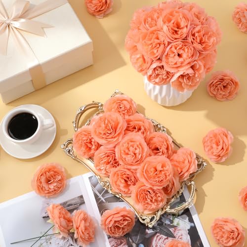 Thiccywoov 200 Pcs Flowers Long Stem Artificial Rose Bulk, 3.2 Inches Silk Rose Head Flowers Faux for Wedding Bridal Bouquet Independence Day Home Floral DIY Centerpieces Party Decoration(Peach) - color: Peach