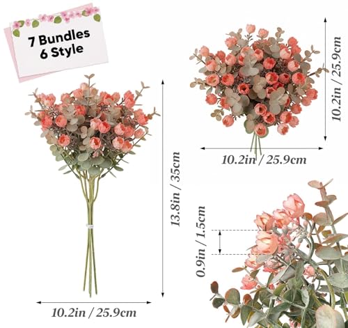 ilauke 7 Bundles Rose Artificial Flowers for Outdoor,13.8in Artificial Plastic Rose Fake Flowers UV Resistant Fake Plants Faux Flower for Spring Decor Porch Patio Window Boxs Yard Garden Decorations - color: Artificial Roses Outdoorv