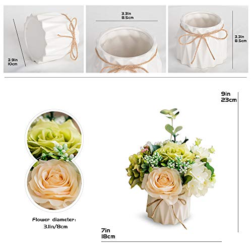 TKAS Artificial Flowers Fake Flowers Silk Rose Bouquets Decoration with Ceramics Vase for Table Home Office Wedding (Mix Color-1) - color: Mix Color-1