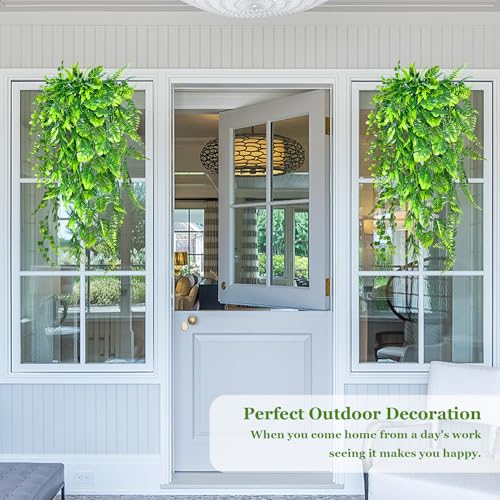 8 Pack Artificial Hanging Plants Fake Greenery Plants Fake lvy Vine for Home Wall Garden Indoor Outdoor Decoration (31'' Faux Boston Ferns,Palm Leaves)