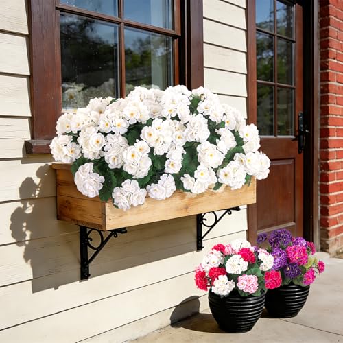 Ammyoo Artificial Geranium Flowers for Outdoors Decoration, 6 Pcs Fake Silk Geraniums Flower UV Resistant Look Real Faux Plants for Spring Garden Porch Planter Yard Table Centerpieces Decor - color: White