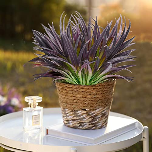 8 Pcs Outdoor Fake Plants UV Resistant Artificial Tall Grass Plants Faux Tropical Flowers Bushes Décor Fall Winter Summer Planters Patio Front Door Porch Plastic Greenery & Shrubs Decoration - color: Dark Purple Grass Plant, size: 8pcs