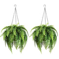 2 Set Fake Ferns with Hanging Baskets, Realistic Fake Hanging Plants, UV Resistant Artificial Ferns Outdoor Faux Plants for Front Porch Patio Garden Home Décor, No Assembly Required