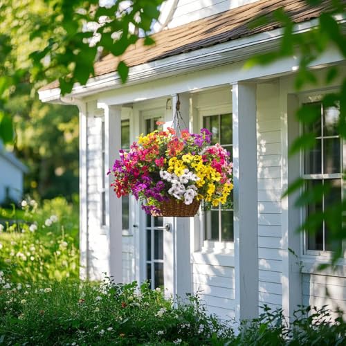 Grunyia Artificial Fake Flowers for Outdoor Decoration, 16 Bundles Faux Silk Colorful UV Resistant Realistic for Outside Porch Patio Home Yard Garden Planters Pots Window Box (Mix(6 Color)) - color: Mix(6 Color)