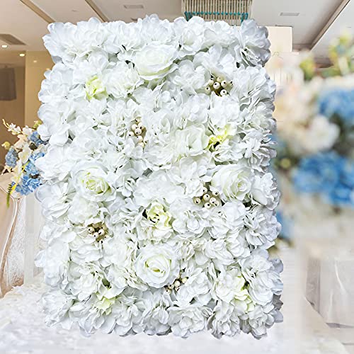 Blooms Decor Flower Panels,White Background Decoration Panel,Artificial Silk Flower Wall Panel Backdrop,Weddings,Event Decor,Bridal & Baby Shower and Photography Décor 15.75x23.62x0.79in 12Pcs (White) - color: White