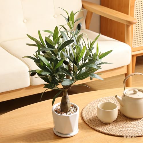 Fake Olive Tree with Pot Indoor, 18" Artificial Olive Tree Stems Potted Greenery Tabletop Faux Green Plants in Pot for Office Bedroom Bathroom Kitchen Living Room Home Decor - color: 18in