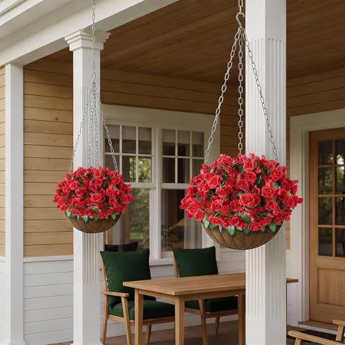 Juxdp 8 Bundles Artificial Roses, Realistic Silk Bouquet Flower(Red) | Fluffy and Vivid, Fade-resistant, Faux Rose Plants, for Front Door/Garden/Farmhouse/Home/Outdoor/Spring/Summer Decor - color: Red