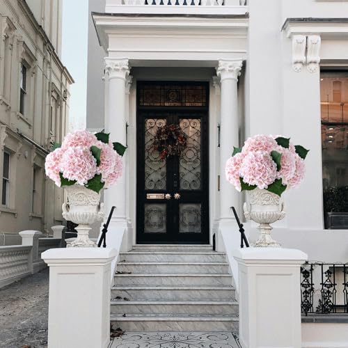 YalzoneMet 4Pcs Light Pink Silk Hydrangea Artificial Flower Big Blooms 20'' Long Stem Faux Hydrangea for Home Baby Shower Party Indoor Outdoor Wedding Table Centerpiece Spring Flower Decor - color: Light Pink