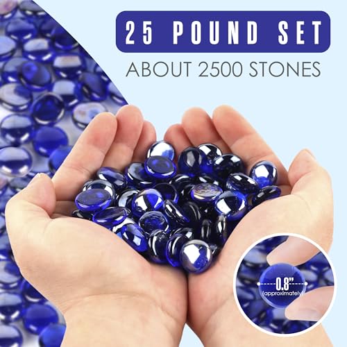 Houseables Glass Beads for Vases, Marbles for Vases, Glass Marbles, Filler, Blue Beads, Flat, Blue Gems, Crafts, Pebbles, Stones, Decorative Rocks, Plants, Florist, Floral, Fishbowl, 25 LBS, 2500PC - color: Blue, size: 25LBS